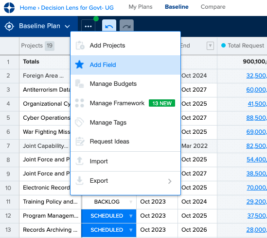 Familiar Data Interface – Adding Projects & Fields